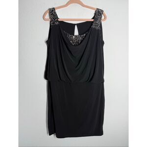 Night Way Women’s Bohemian Retro Black Mini Dress Sequins Trim Size 12